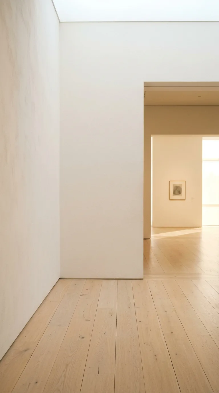 A gallery doorway opening into a further sunlit room.